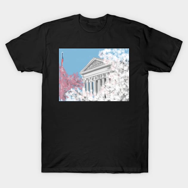 Cherry Blossoms and Supreme Court T-Shirt by LITDigitalArt